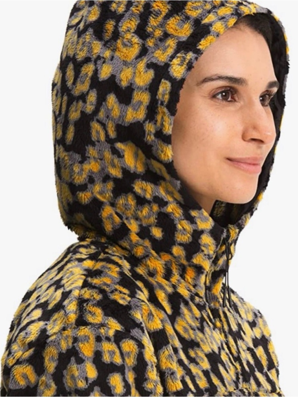 The North Face Osito Crop Hoodie Leopard Yellow Black Outdoor Cozy Gorpcore XL - Picture 3 of 12